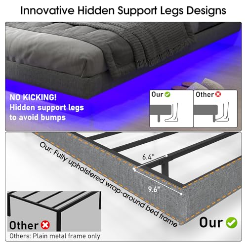 Full Floating Bed Frame Full Size with LED Lights, Heavy Duty Metal Slats C2574