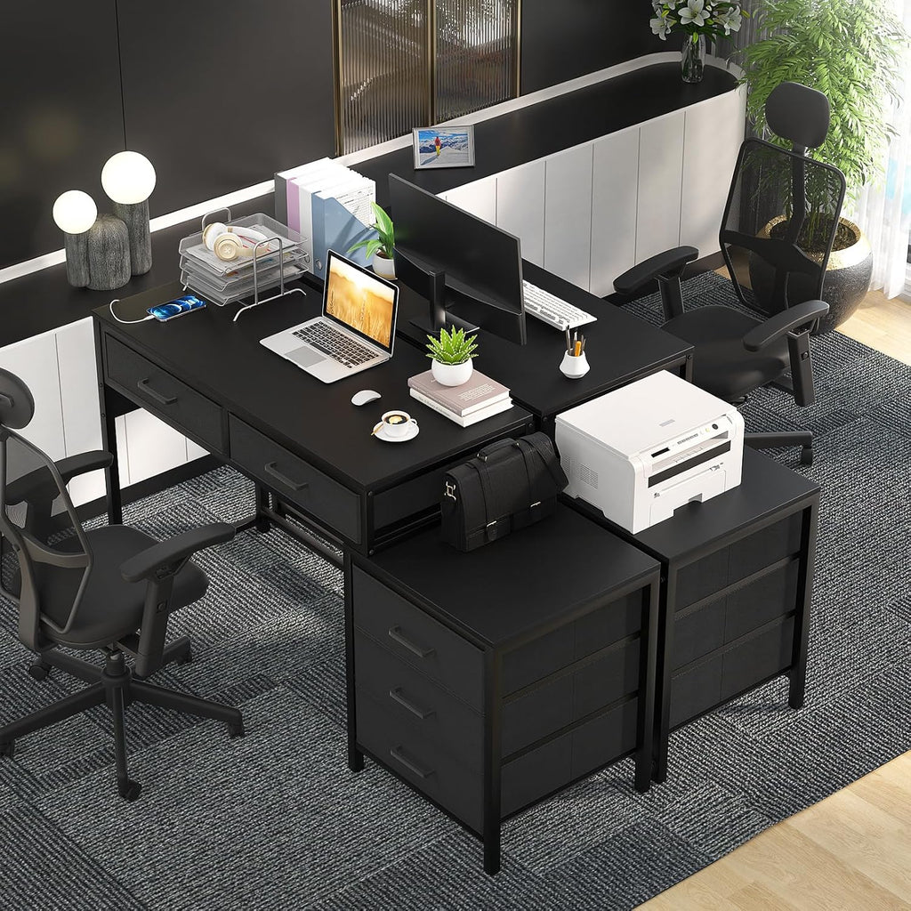 Computer Desk with 5 Drawers, Power Outlets and USB Ports, Black C972