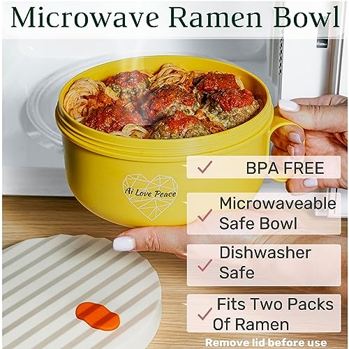 AI LOVE PEACE Ramen Bowl with Lid, 40 oz Microwavable Noodle Bowl G430163