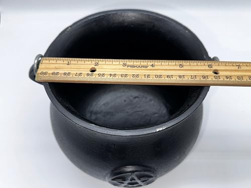 X-Large Pentacle Cast Iron Cauldron with Lid and Handle, 7.5" Diameter I70629