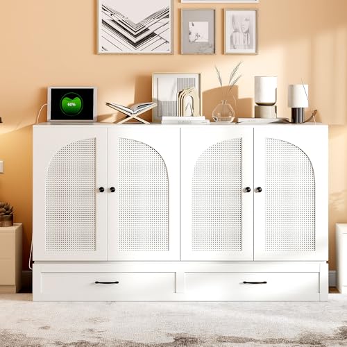 Harper & Bright Designs Queen Murphy Bed Cabinet with USB Charging Station, White D9669