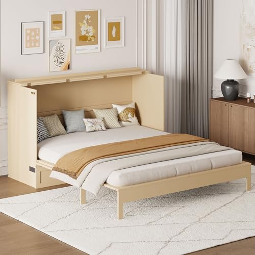Harper & Bright Designs Queen Murphy Bed Cabinet with USB Charging Station, White D9669