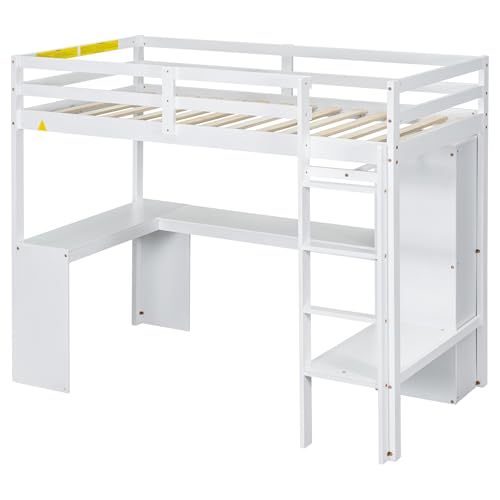 SOFTSEA Full Size Loft Bed with Desk & Wardrobe, White F150304