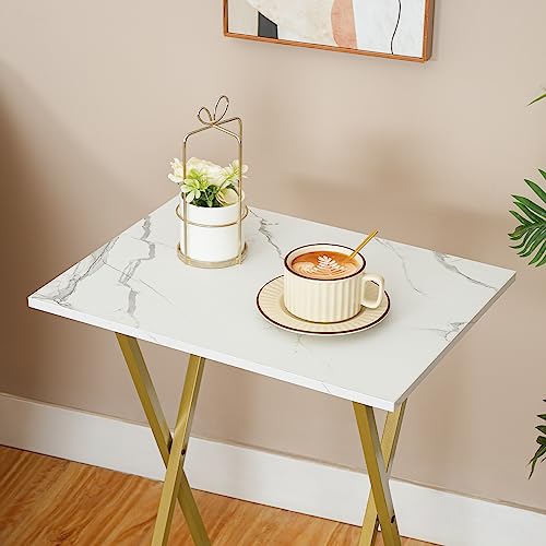 HOOBRO Folding TV Tray Tables, Set of 2, Marble and Gold C48497