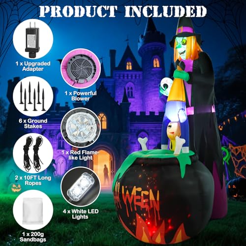 Halloween Inflatables Witch Blowup Yard Decor with LED Lights B39510
