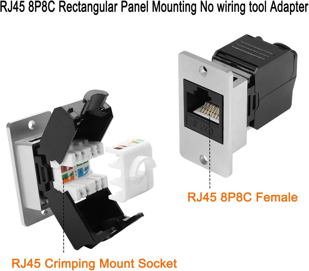 QIANRENON CAT6 RJ45 Panel Mount Ethernet Connector, No Tool Crimp Adapter O217