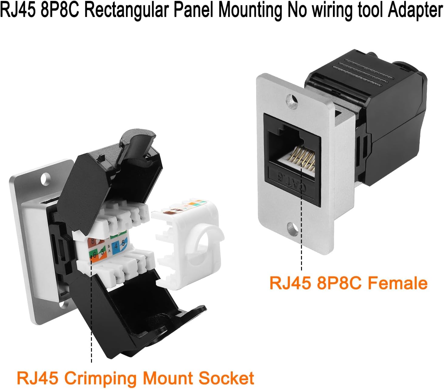 QIANRENON CAT6 RJ45 Panel Mount Ethernet Connector, No Tool Crimp Adapter O217