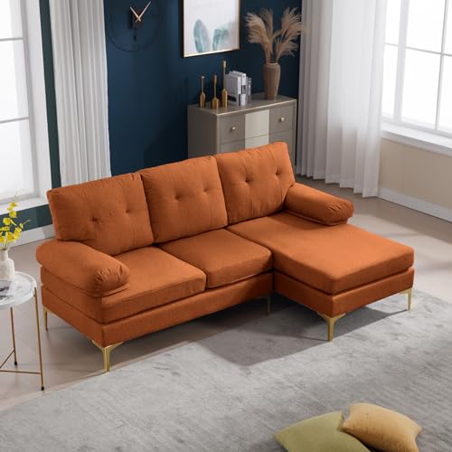 80.7" L Shaped Sleeper Sofa with Chaise, Chenille Fabric, Orange P292