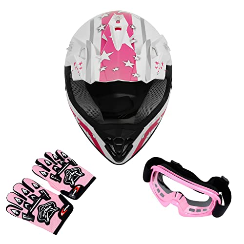 SLMOTO Dot Youth Kids Motocross Offroad Helmet with Goggles and Gloves Blue Skull D851858