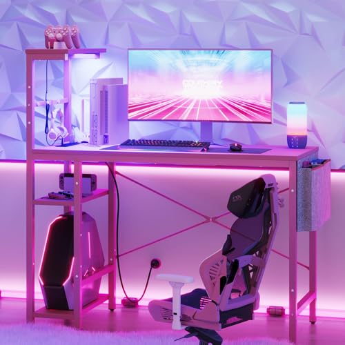 Bestier Gaming Desk with LED Lights, 51.3 Inch Computer Desk Q970