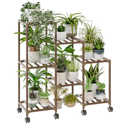 Bamworld Plant Stand Indoor Outdoor Wood Plant Rack 3 Tier Ladder D51744
