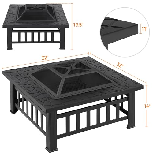 Yaheetech Fire Pit Table 32in Square Metal Outdoor Patio Fireplace L506