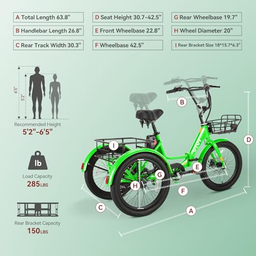 Vivi T01 20" x2.6 Fat Tire Electric Tricycle for Adults, 750W Peak, Folding 3-Wheel Bike D7496