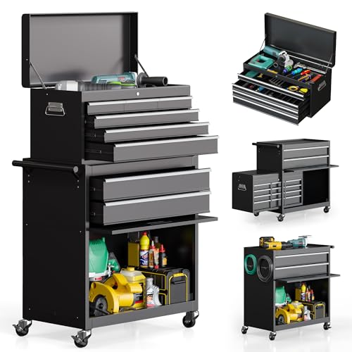 5-Drawer Rolling Tool Chest Storage Cabinet with Detachable Top Tool Box, Black R11137