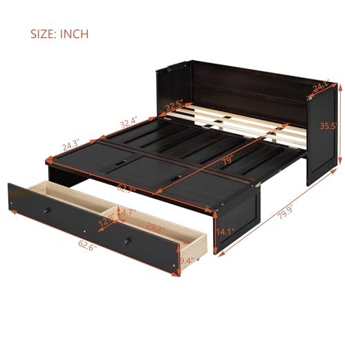 Queen Size Murphy Bed with Drawers and Charging Station, Espresso O1227