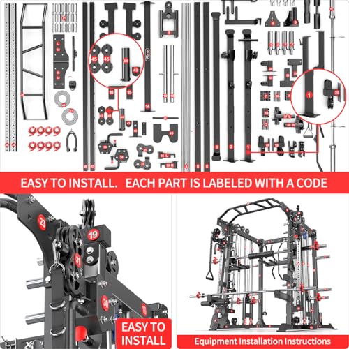 Power Cage Smith Machine Power Rack with Cable Crossover for Home Gym X175525