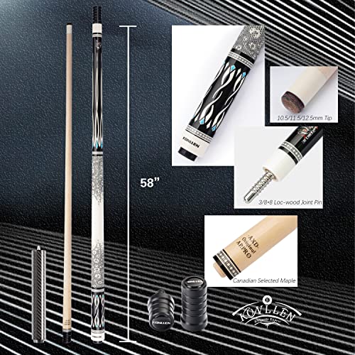KONLLEN Pool Cue Stick Canadian Maple Billiard Cue Set with Extension and Case I6357