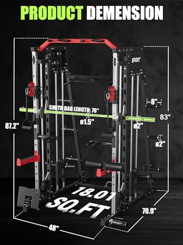 Smith Machine Home Gym 2200LBS Power Cage with Dual Pulley System I748