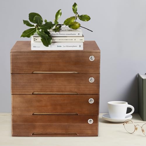 4 Drawers Wood Storage Cabinet with Lockable Drawers, Walnut S9586