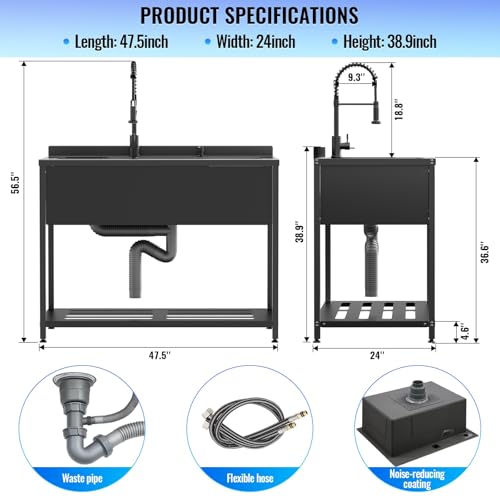 Stainless Steel Utility Sink with Faucet and Drain Kit I168