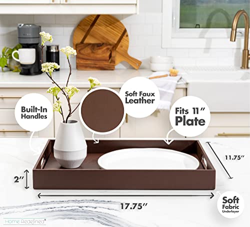 White Marble Faux Leather Decorative Tray with Handles D972626
