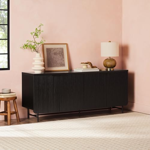 Walker Edison Reema Fluted 4-Door Kitchen Sideboard Buffet Console, 69 Inch, Coastal Oak V903859