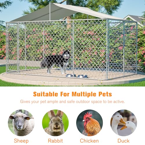 Large Outdoor Dog Kennel Heavy Duty Galvanized Steel with Waterproof Cover V616855