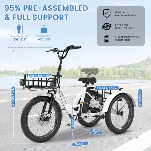 MOONCOOL Electric Trike for Adults, 20" Folding 3-Wheel Ebike, 500W Motor, Removable Battery W50658