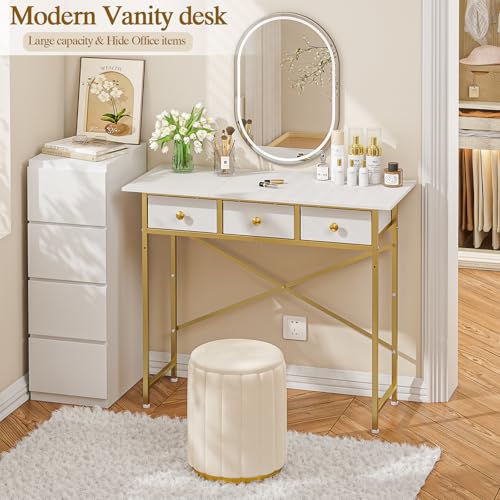White Vanity Desk with Drawers for Kids Bedroom, 31.5 Inch J2831