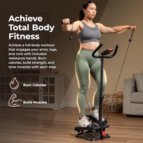 Sunny Health & Fitness 2-in-1 Smart Stepper Machine with Resistance Bands T171583