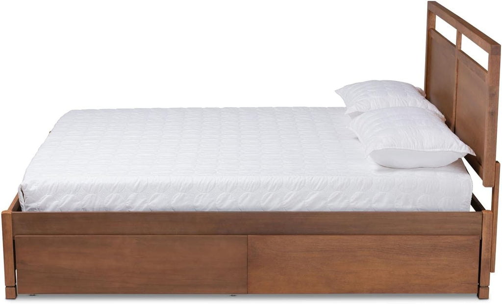 Baxton Studio Saffron Walnut Brown Wood Full Size 4-Drawer Platform Bed B6592