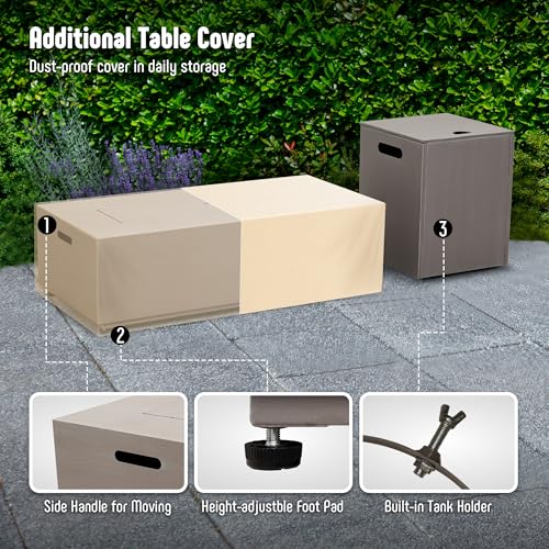 42" Propane Fire Pit Table with Tank Holder, 50,000 BTU, Wind Guard & Glass Stones Z315