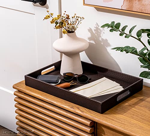 White Marble Faux Leather Decorative Tray with Handles D972626