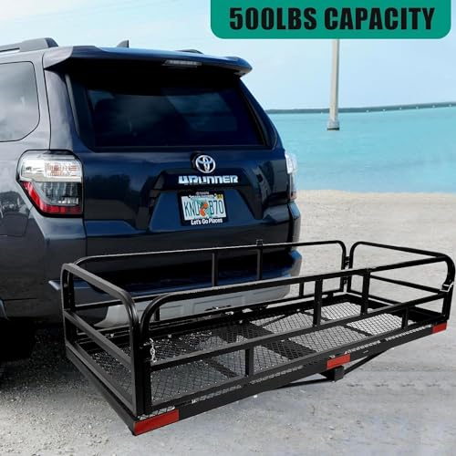 Folding Hitch Cargo Carrier 60 x 24 x 14 Inch, 500 lbs Capacity, 2" Receiver, Black G12377