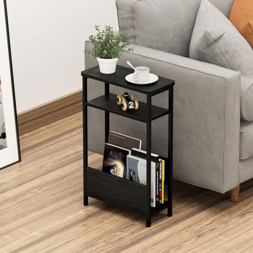 7.1" Narrow 3-Tier Side Table with Magazine Holder, Faux White Marble R580691