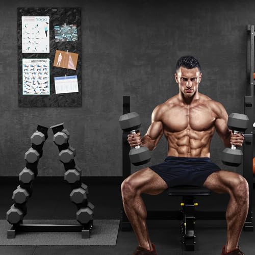 Rubber Coated Hex Dumbbell Weight Set with Rack for Home Gym T691259