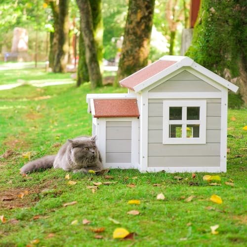 Outdoor Cat House Weatherproof Winter Enclosure for Feral Cats W562161
