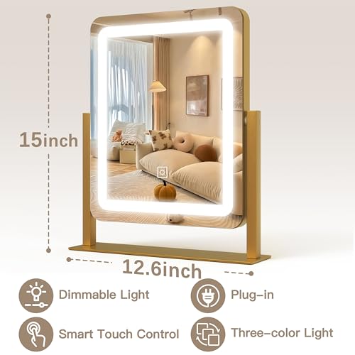 Vanity Mirror with Lights, 12.6"×15" LED Makeup Mirror, Touch Control Dimmable D52089
