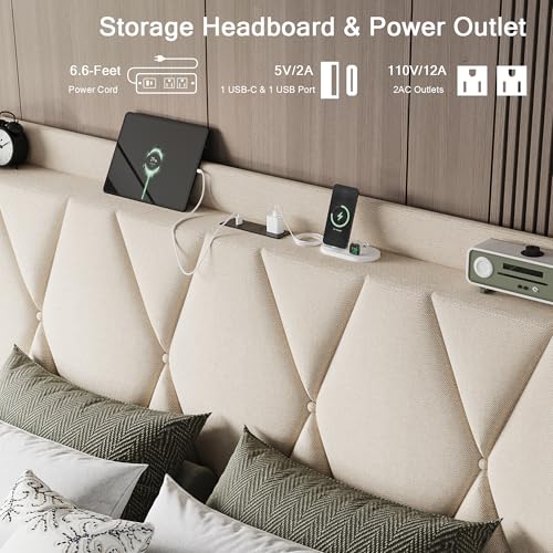 Queen Bed Frame with 4 Storage Drawers and Charging Station, Black S804993