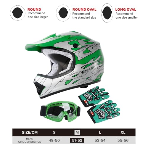 SLMOTO Dot Youth Kids Motocross Offroad Helmet with Goggles and Gloves Blue Skull D851858