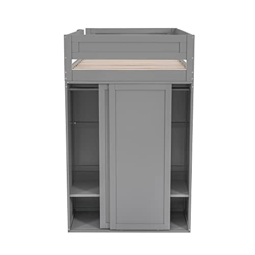 Full Size Loft Bed with Storage Wardrobe and Desk for Kids Teens Adults White K66587