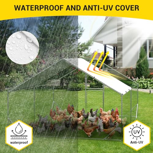 Large Metal Chicken Coop with Run Walk-in Poultry Cage Outdoor Backyard Farm I98427