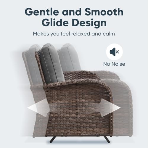 Outdoor Wicker Swivel Rocker Chairs Set of 2 with Rattan Side Table, Brown/Blue B592