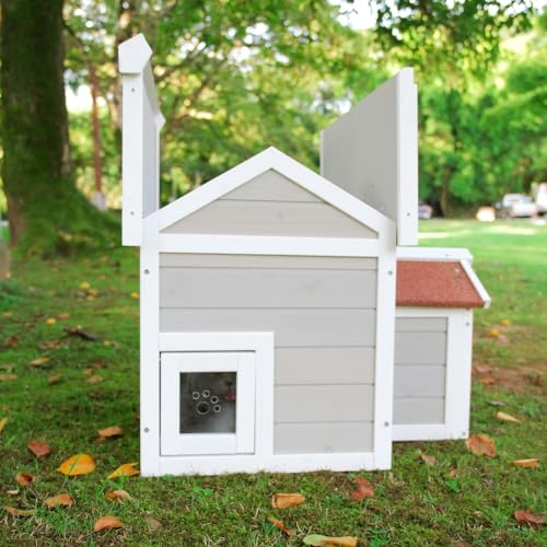 Outdoor Cat House Weatherproof Winter Enclosure for Feral Cats W562161