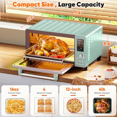 Nuwave Bravo Pro Smart 21QT Toaster Oven Air Fryer Combo, Convection Countertop, Mint Green B532672