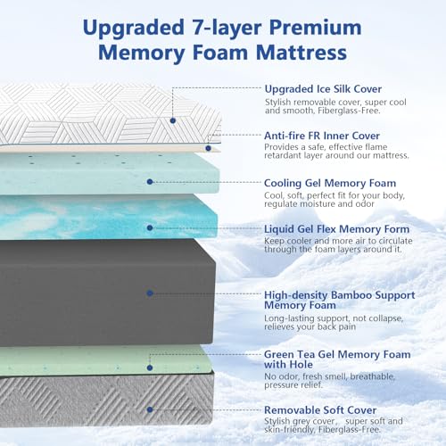 Split King Adjustable Bed Frame with Gel Memory Foam Mattress, Wireless Remote F95930