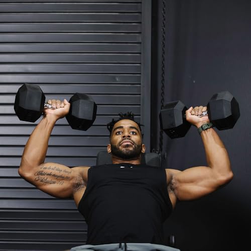 Titan Fitness 55-100 LB Pair Rubber Coated Hex Dumbbell B478