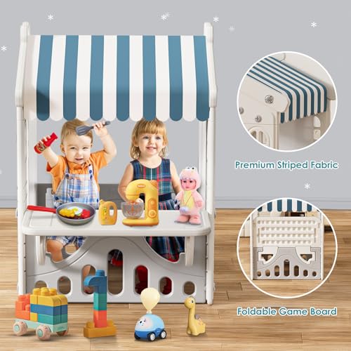 BIERUM Kids Playhouse with Pretend Play Kitchen Toys, Blue W6825
