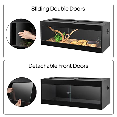 OIIBO Reptile Original Wood Enclosure Large Wide Terrarium with Double Hinge Sliding Doors Black 48"x24"x24" W3082