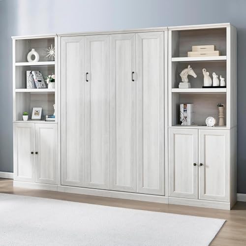 MERITLINE Queen Murphy Bed with Storage Bookcase and Charging Station E996